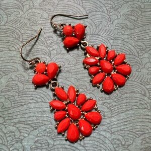 CORAL/ORANGE RHINESTONES DANGLE EARRINGS